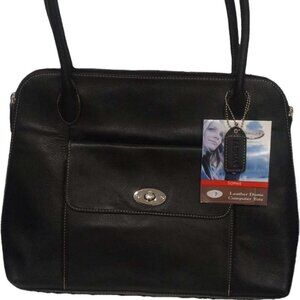 Jaguar Black Leather Lap Top Travel Carry On Tote Bag for Women